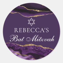 Chic Paarse Gold Bat Mitswa Party Gepersonaliseerd Ronde Sticker