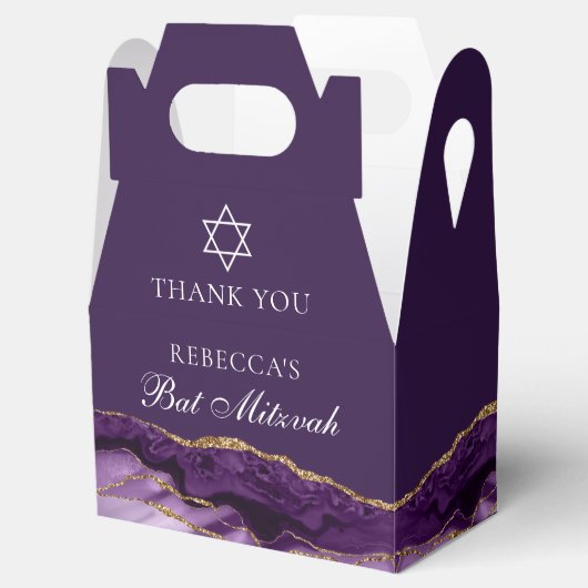 Chic Paarse Gold Bat Mitzvah Gepersonaliseerde Par Bedankdoosjes (Geopend)