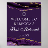 Chic Paarse Gold Bat Mitzvah Party Welkom Poster (Voorkant)