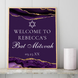 Chic Paarse Gold Bat Mitzvah Party Welkom Poster