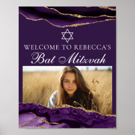 Chic Paarse Gold Bat Mitzvah Photo Party Welkom Poster