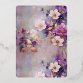 Chic Paarse Goud Witte Bloemen Vrijgezellenfeest Folie Uitnodiging (Achterkant)