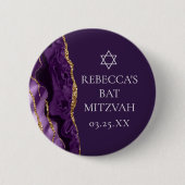 Chic Paarse Gouden Agaat Bat Mitzvah Party Button (Voorkant)