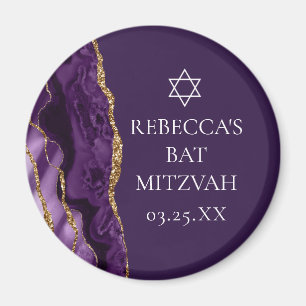 Chic Paarse Gouden Agaat Bat Mitzvah Party Custom Magneet