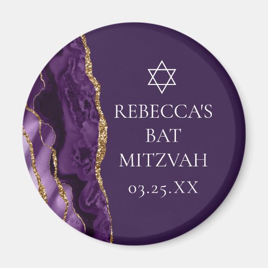 Chic Paarse Gouden Agaat Bat Mitzvah Party Custom Magneet (Voorkant)