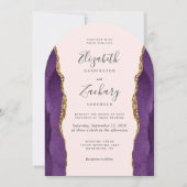 Chic Paarse Gouden Agaat Boog Blush Wedding Kaart (Voorkant)