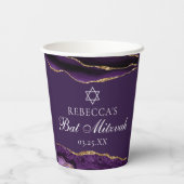 Chic Paarse gouden Bat Mitswa Party Custom Papieren Bekers (Achterkant)
