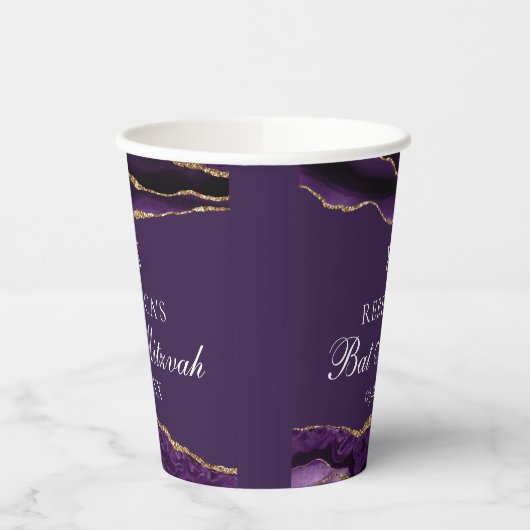 Chic Paarse gouden Bat Mitswa Party Custom Papieren Bekers (Links)