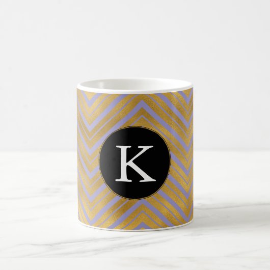 Chic Paarse gouden Chevron Monogram Koffiemok (Center)