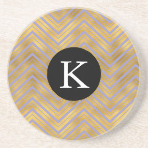Chic Paarse gouden Chevron Monogram Zandsteen Onderzetter