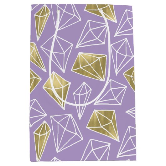 Chic Paarse Gouden Diamanten Verjaardag Medium Cadeauzakje (Voorkant)