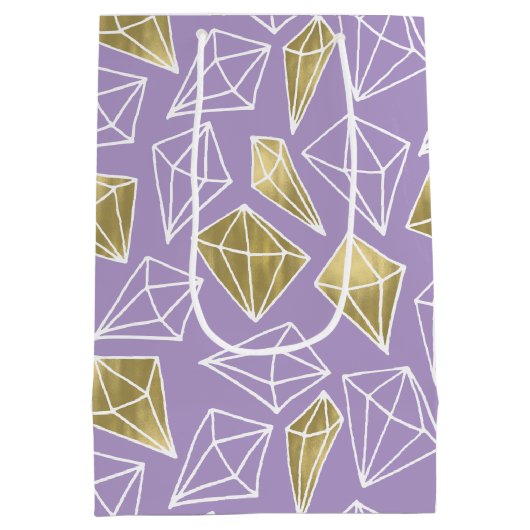 Chic Paarse Gouden Diamanten Verjaardag Medium Cadeauzakje (Achterkant)