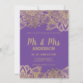 Chic paarse gouden script MR MRS mandala Wedding Kaart (Voorkant)