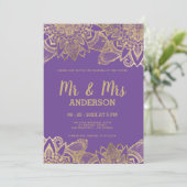 Chic paarse gouden script MR MRS mandala Wedding Kaart (Staand voorkant)