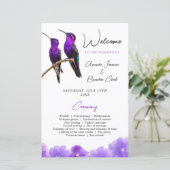Chic Paarse kolibries en bloemblaadjes bruiloft (Staand voorkant)