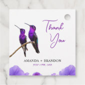 Chic Paarse kolibries en bloemblaadjes bruiloft Bedankjes Labels (Achterkant)