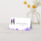 Chic Paarse kolibries en bloemblaadjes bruiloft Plaatskaartje (Achterkant)