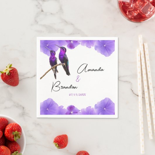 Chic Paarse kolibries en bloemblaadjes bruiloft Servet (Insitu)