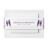 Chic Paarse kolibries en bloemblaadjes bruiloft Uitnodigingen Wikkel (Voorkant Voorbeeld)