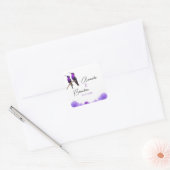 Chic Paarse kolibries en bloemblaadjes bruiloft Vierkante Sticker (Envelop)