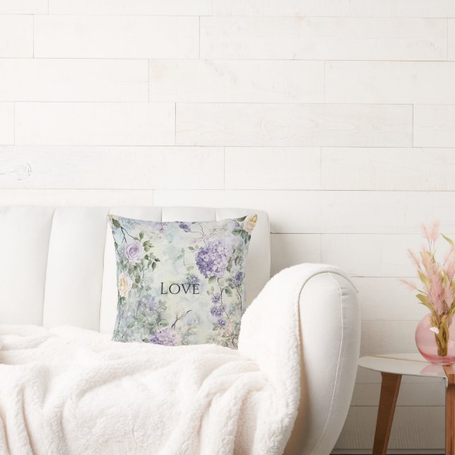 Chic Paarse Lavendel Cream Roos Bloemen Kussen (Bank)
