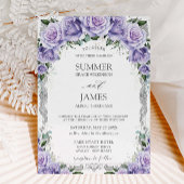 Chic Paarse Lavendel Rozen Floral Silver Wedding Kaart