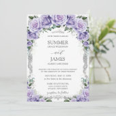 Chic Paarse Lavendel Rozen Floral Silver Wedding Kaart (Staand voorkant)