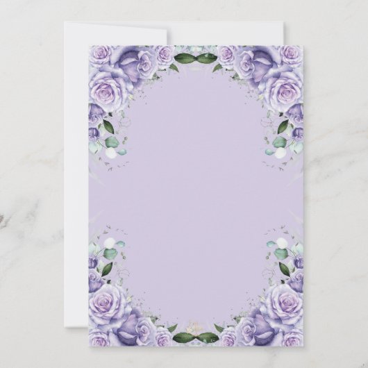 Chic Paarse Lavendel Rozen Floral Silver Wedding Kaart (Achterkant)