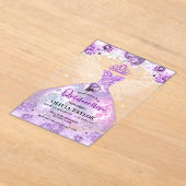 Chic paarse lavendeljurk floral Quinceanera Acryl Uitnodigingen (Laagn)