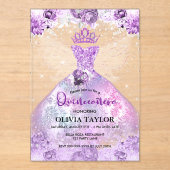 Chic paarse lavendeljurk floral Quinceanera Acryl Uitnodigingen (Voorkant)
