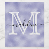 Chic Paarse Lavender Folie Elegant Monogram Wijn Etiket (Enkel label)