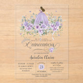 Chic Paarse Lila Bloemen Meisje Jurk Quinceañera X Acryl Uitnodigingen (Voorkant)