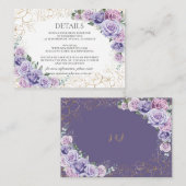 Chic Paarse Lila Lavendel Bloemen Trouwdetails Informatiekaartje (Voorkant / Achterkant)