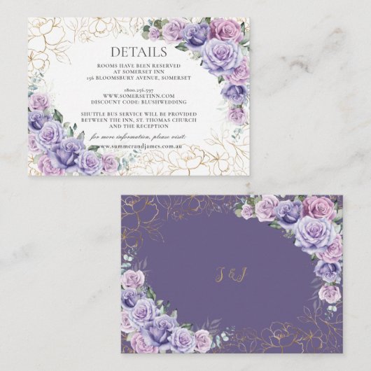 Chic Paarse Lila Lavendel Bloemen Trouwdetails Informatiekaartje (Voorkant / Achterkant)