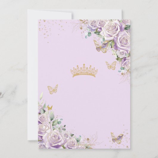 Chic Paarse Lila Rozen Floral Gold Quinceañera XV Kaart (Achterkant)