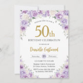 Chic Paarse Lila Witte Bloemen 50e 60e Verjaardag Kaart (Voorkant)