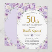 Chic Paarse Lila Witte Bloemen 50e 60e Verjaardag Kaart (Voorkant / Achterkant)