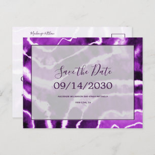 Chic Paarse Marble Tie Dye Wedding Save the Date Aankondigingskaart