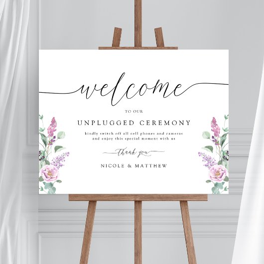 Chic Paarse, Mauve Floral Unplugged Ceremony Sign Poster