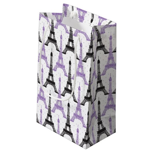 Chic Paarse Paris Eiffel Tower Gift Bag Klein Cadeauzakje (Achterkant Gekanteld)