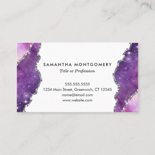 Chic Paarse Roze Zilveren Agaat Professional Visitekaartje (Achterkant)