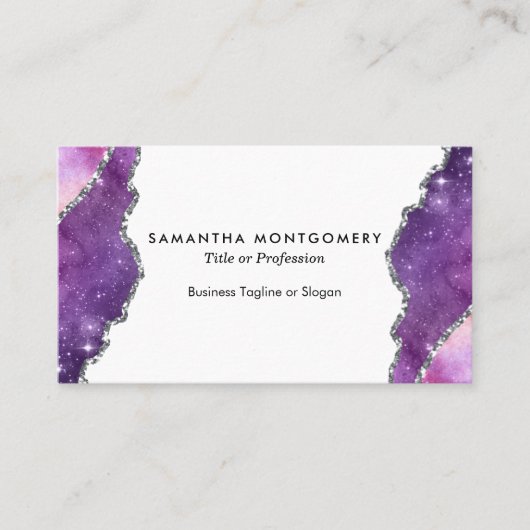 Chic Paarse Roze Zilveren Agaat Professional Visitekaartje (Voorkant)
