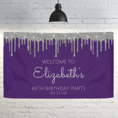 Chic Paarse Silver Glitter Drip 40ste Verjaardag Spandoek