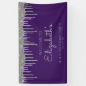 Chic Paarse Silver Glitter Drip 40ste Verjaardag Spandoek (Verticaal)