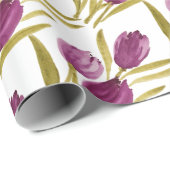 Chic Paarse Tulips Waterverf Cadeaupapier (Rol Hoek)