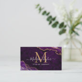 Chic Paarse Violette Gouden Glitter Marmeren Monog Visitekaartje (Staand voorkant)