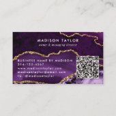 Chic Paarse Violette Gouden Glitter Marmeren Monog Visitekaartje (Achterkant)