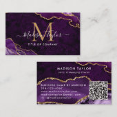 Chic Paarse Violette Gouden Glitter Marmeren Monog Visitekaartje (Voorkant / Achterkant)