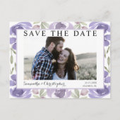 Chic Paarse Waterverf Floral Save the Date Briefkaart (Voorkant)