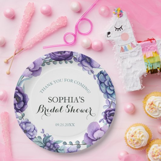 Chic Paarse Waterverf Floral Vrijgezellenfeest Papieren Bordje (Feest)